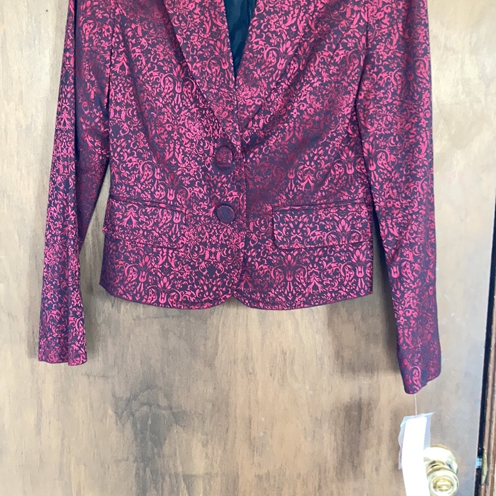 VINTAGE Y2K blazer red & black print with shimmer with padded shoulders - Picture 8 of 17